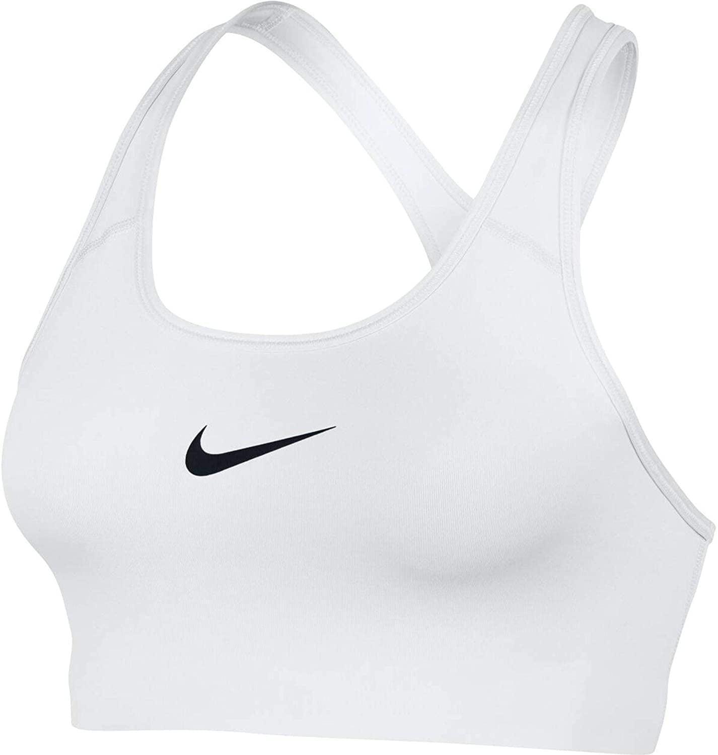 Nike Women's Swoosh Sports Bra w/ Compression \u0026 Medium Support, White/Black, XL